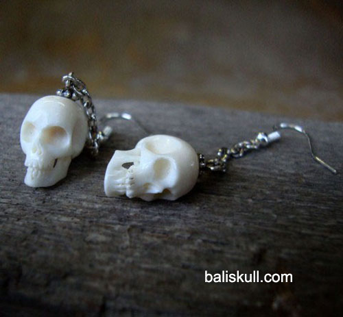 skull earring made of bones by Bali Skull
